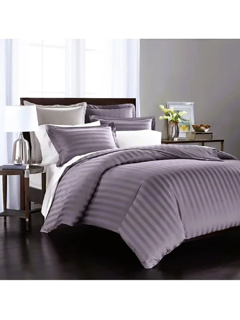 new LILAC PURPLE Wamsutta Dream Zone STRIPED 2-pc 100% Cotton TWIN Comforter Set